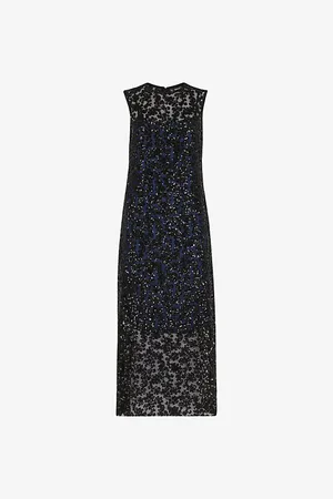 Whistles Womens Lyra Sequin-Embellished Woven Midi Dress