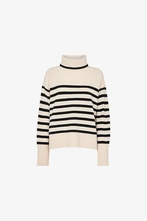 Whistles Womens Striped Roll-Neck Wool Jumper