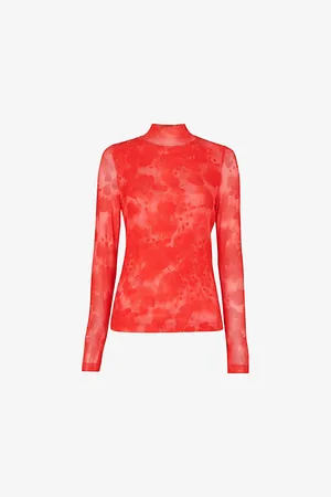 Whistles Womens Blurred Blooms Long-Sleeve Stretch-Mesh Top