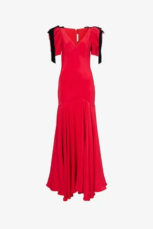 RODARTE Womens Velvet-Bow Trim Bias-Cut Silk-Crepe Gown