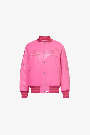 A Bathing Ape Womens Varsity Embroidered Synthetic-Leather Jacket