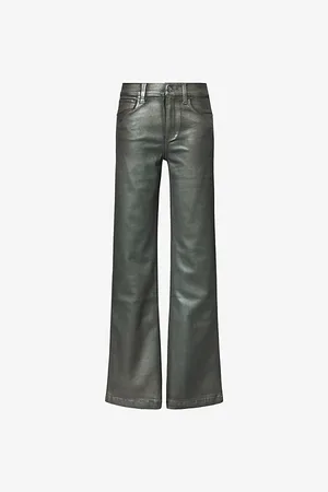Paige Womens Leenah Coated Wide-Leg Mid-Rise Stretch-Woven Trousers