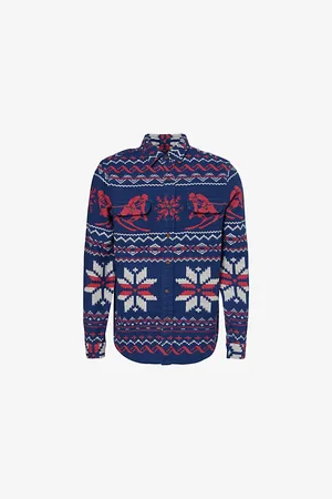 Ralph Lauren Mens Fair-Isle-Pattern Flannel Cotton Shirt