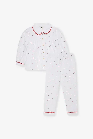 SLEEPY DOE Heart-Print Contrast-Trim Cotton-Poplin Pyjama Set 1-11 Years