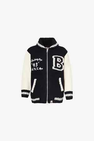 A Bathing Ape Womens Cowichan Two-Welt-Pockets Wool Cardigan