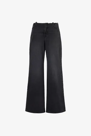 GOOD AMERICAN Womens Pull On Elastic Wide-Leg Mid-Rise Stretch-Denim Jeans