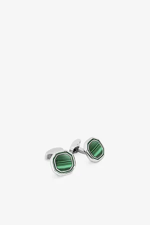 Tateossian Mens Octagon Brass, Malachite and Enamel Cufflinks