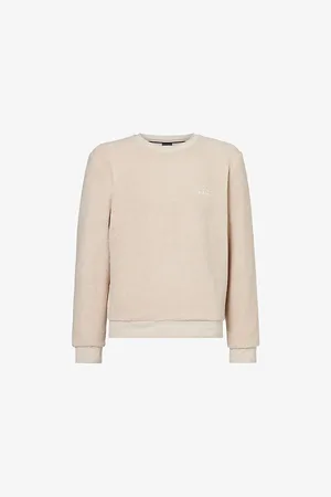 HUGO BOSS Mens Logo-Embroidery Crewneck Recycled-Polyester Blend Stretch-Borg Sweatshirt