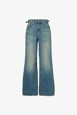 GOOD AMERICAN Womens Good Ease Adjustable Tab Wide-Leg Mid-Rise Stretch-Denim Jeans