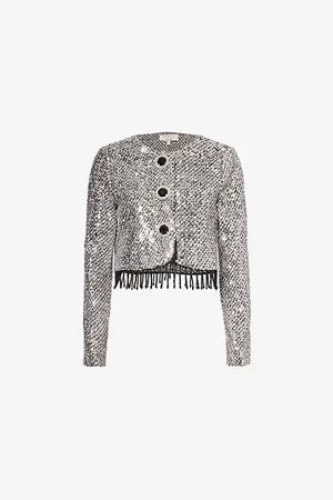 Sister Jane Womens Fairy Sequin-Embellished Tweed Jacket