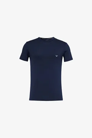Emporio Armani Mens Brand-Embroidery Short-Sleeves Regular-Fit Stretch-Woven Blend T-Shirt