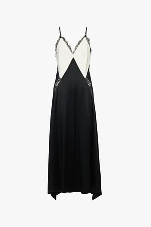 Victoria Beckham Womens Contrast-Panel Lace-Trim Woven Maxi Dress