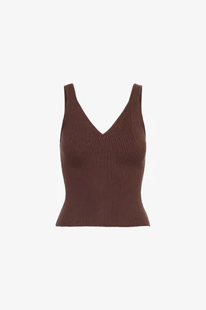 Simkhai Womens V-Neck Ribbed Cotton and Cashmere Tank Top
