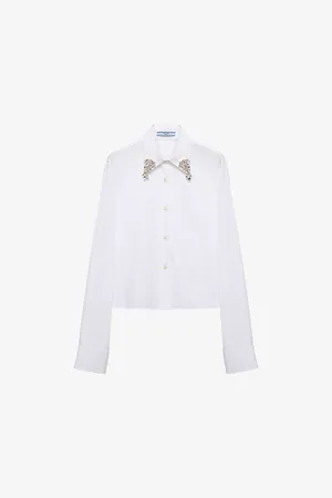 Prada Womens Embellished-Collar Boxy-Fit Cotton-Poplin Shirt