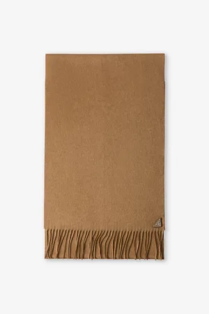 Prada Mens Logo-Plaque Fringed-Trim Silk and Cashmere-Blend Scarf