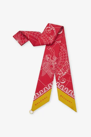 Bvlgari Womens Caelum Serpenti Logo-Pendant Silk-Twill Scarf