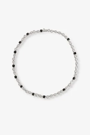 DARKAI Mens Mixed Feelings 18ct White Gold-Plated Brass and Stone Necklace