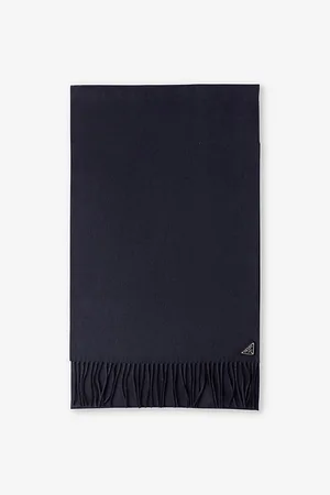 Prada Mens Logo-Plaque Fringed-Trim Silk and Cashmere-Blend Scarf