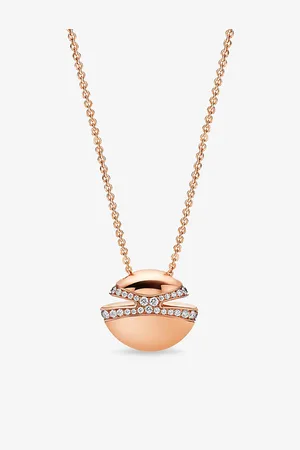 Bvlgari Womens Cabochon 18ct Rose-Gold and 0.55ct Pavé-Diamond Pendant Necklace