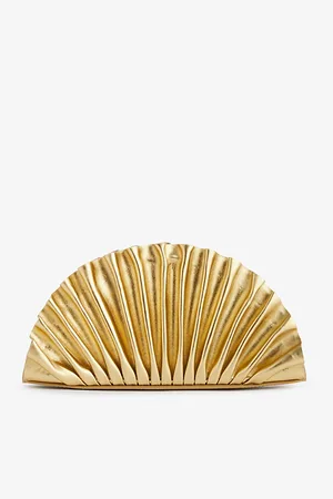 Cult Gaia Womens Nala Pleated Metallic-Leather Clutch Bag
