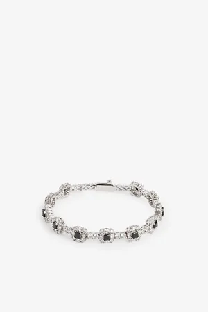DARKAI Mens Studs 18ct White Gold-Plated Brass and Stainless-Steel Bracelet