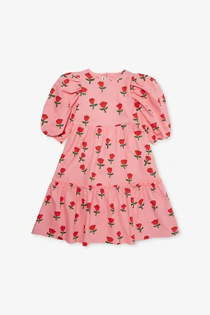 Mini Rodini Roses Puff-Sleeve Cotton-Twill Dress 1.5 - 11 Years