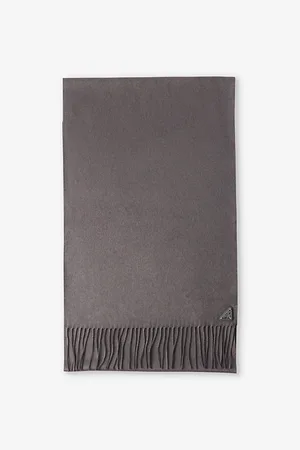 Prada Mens Logo-Plaque Fringed-Trim Silk and Cashmere-Blend Scarf