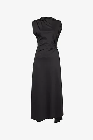 Victoria Beckham Womens Draped Asymmetric Stretch-Satin Midi Dress