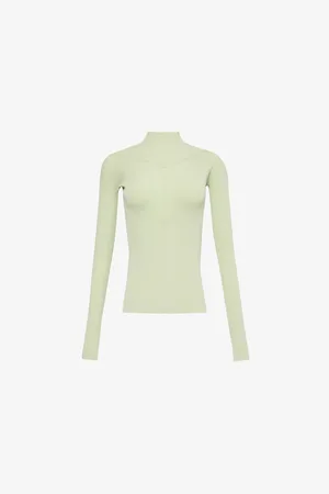 Victoria Beckham Womens Ribbed High-Neck Cotton-Blend Stretch-Knit Jumper