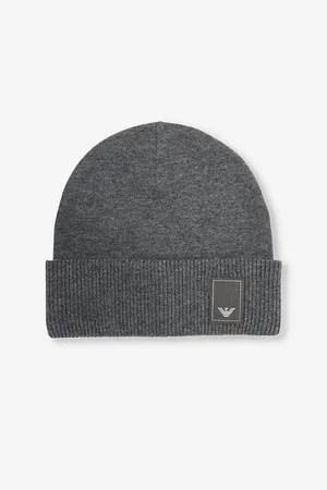 Emporio Armani Mens Brand-Patch Ribbed Stretch-Wool Blend Beanie