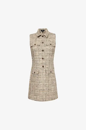THEORY Womens Military Sleeveless Tweed Mini Dress