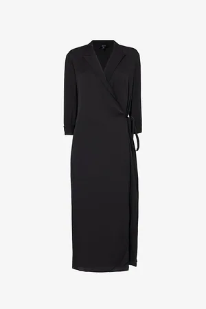 THEORY Womens Lapel Wrap-Front Silk-Satin Midi Dress