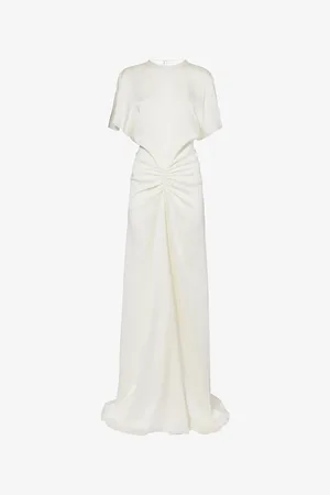 Victoria Beckham Womens Gathered-Front Open-Back Satin-Crepe Maxi Dress