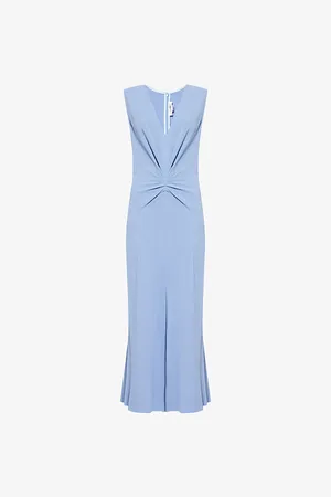 Victoria Beckham Womens Gathered-Waist Sleeveless Stretch-Woven Midi Dress