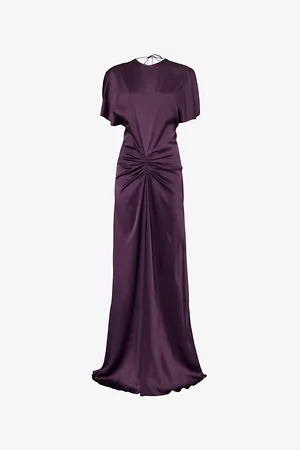 Victoria Beckham Womens Gathered-Front Open-Back Satin-Crepe Maxi Dress
