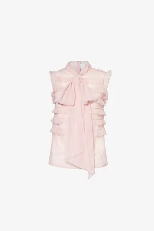 HUISHAN ZHANG Womens Amelie Ruffled Sleeveless Mesh-Silk Top