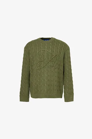 AWAKE NY Mens Braided-Applique Long-Sleeve Cotton-Knit Jumper