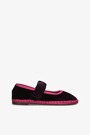 Flabelus Womens Mafalda Scrunched-Strap Cotton-Velvet Ballet Flats