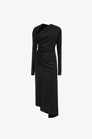Victoria Beckham Womens Slash-Neck Ruched Woven-Midi Dress