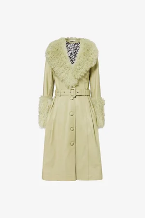 Saks Potts Womens Foxy Shearling-Trim Long Leather Coat