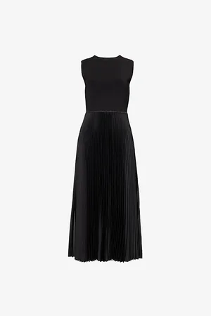 THEORY Womens Pleated Sleeveless Stretch-Woven Blend Midi Dress