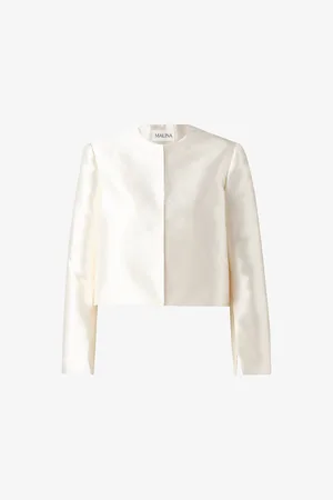 By Malina Womens Ruthie Round-Neck Long-Sleeve Cropped Satin Blouse