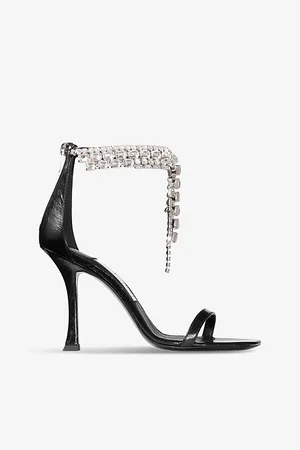 Jimmy Choo Womens Verity 100 Crystal-Embellished Metallic-Leather Heeled Sandals