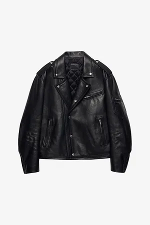 Prada Womens Vintage-Treated Leather Biker Jacket