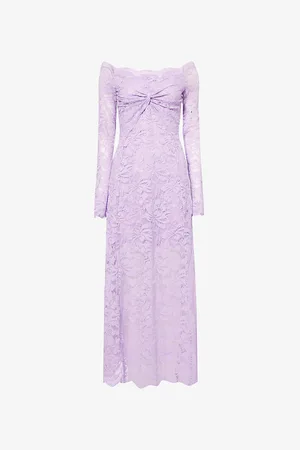 Paco rabanne Womens Off-Shoulder Long-Sleeves Lace Midi Dress