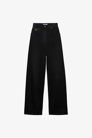 Prada Womens Wide-Leg Loose-Fit Denim Jeans