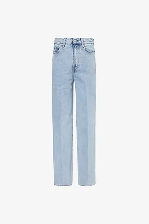 Totême Womens Faded-Wash Wide-Leg High-Rise Cotton Denim Jeans