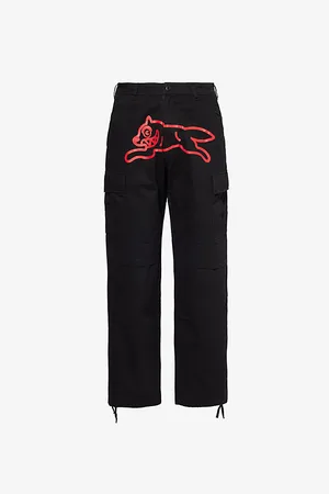 ICECREAM Mens Running Dog Graphic-Print Straight-Leg Cotton Cargo Trousers