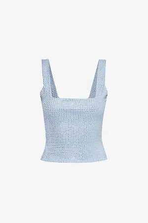 GOOD AMERICAN Womens Crystal-Embellishment Shoulder-Straps Stretch-Cotton Top