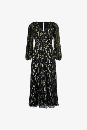 Ro&Zo Womens V-Neck Metallic-Pattern Woven Maxi Dress